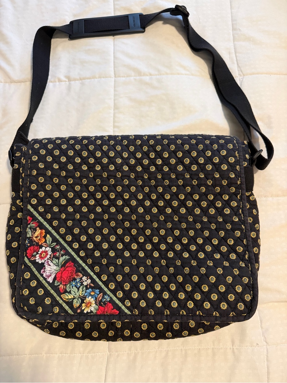 Vintage Vera Bradley Messenger Bag • Alpine Black Quilted Floral • Cottagecore